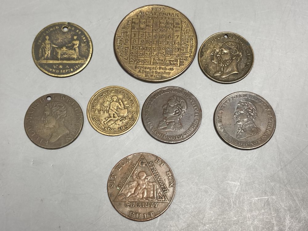 18th/19th century British commemorative medals/tokens and a 1772 John Powell, Birmingham calendar medal,